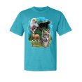 thumbnail image 1 of Wild Bobby, Eagle Bear Deer and Wolf, Animal Lover, Garment-Dyed Washed Look Short Sleeve T-Shirt, Blue Lagoon, Small, 1 of 3