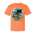 thumbnail image 1 of Wild Bobby, Eagle Bear Deer and Wolf, Animal Lover, Garment-Dyed Washed Look Short Sleeve T-Shirt, Neon Orange, Small, 1 of 3