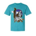 thumbnail image 1 of Wild Bobby, Eagle and Howling Wolf, Animal Lover, Garment-Dyed Washed Look Short Sleeve T-Shirt, Blue Lagoon, Small, 1 of 3