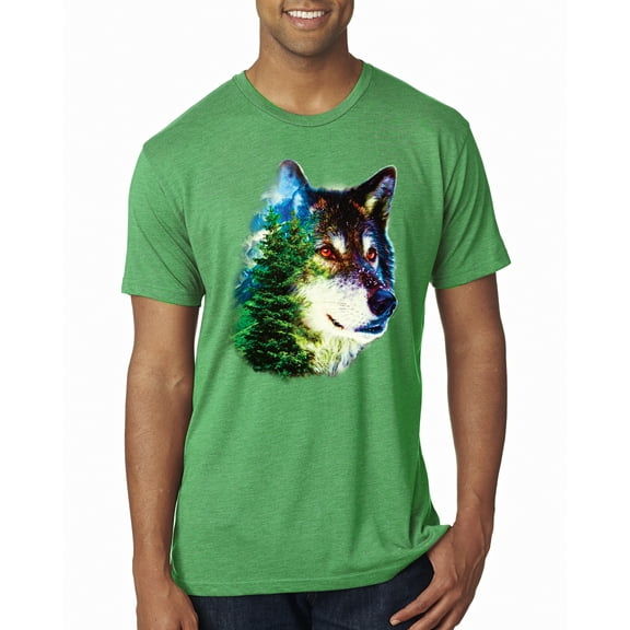 Wild Bobby, Earth Wolf Trees Mountains Nature Animal Lover Mens Premium Tri Blend T-Shirt, Envy, Small