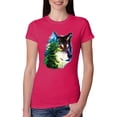 thumbnail image 1 of Earth Wolf Trees Mountains Nature Animal Lover Womens Slim Fit Junior Tee, Raspberry, 2XL, 1 of 3