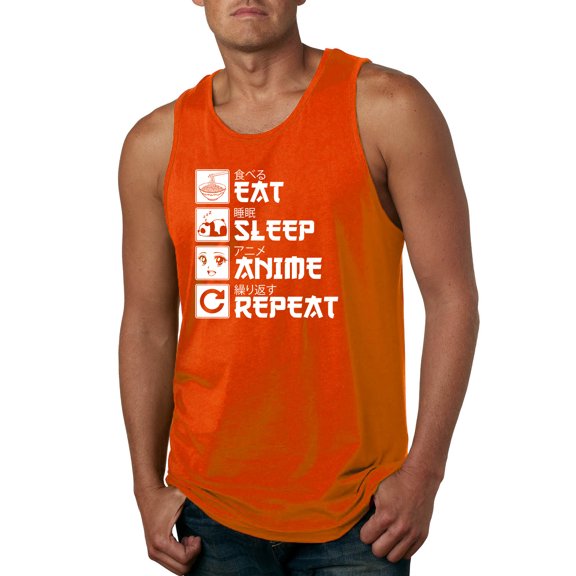 Wild Bobby, Eat Sleep Anime Repeat, Anime, Men Graphic Tank Top, Orange, Medium