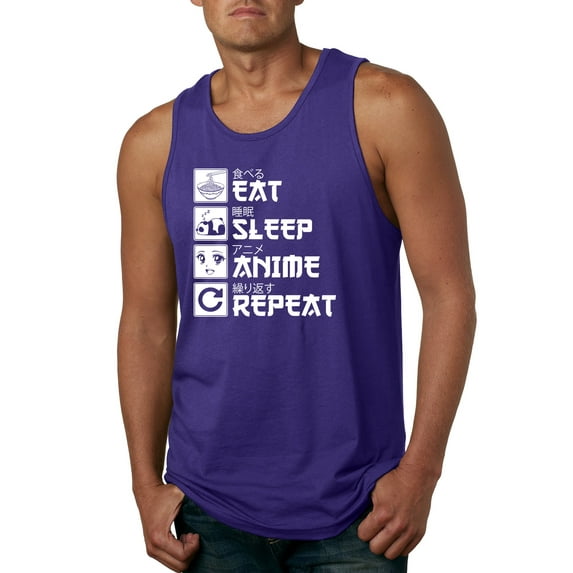 Wild Bobby, Eat Sleep Anime Repeat, Anime, Men Graphic Tank Top, Purple, 3X-Large