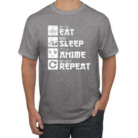 Wild Bobby, Eat Sleep Anime Repeat, Anime, Men Graphic Tee, Heather Grey, Medium