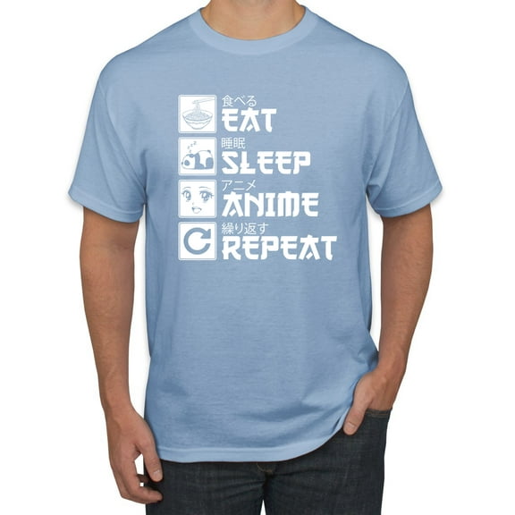Wild Bobby, Eat Sleep Anime Repeat, Anime, Men Graphic Tee, Light Blue, X-Large