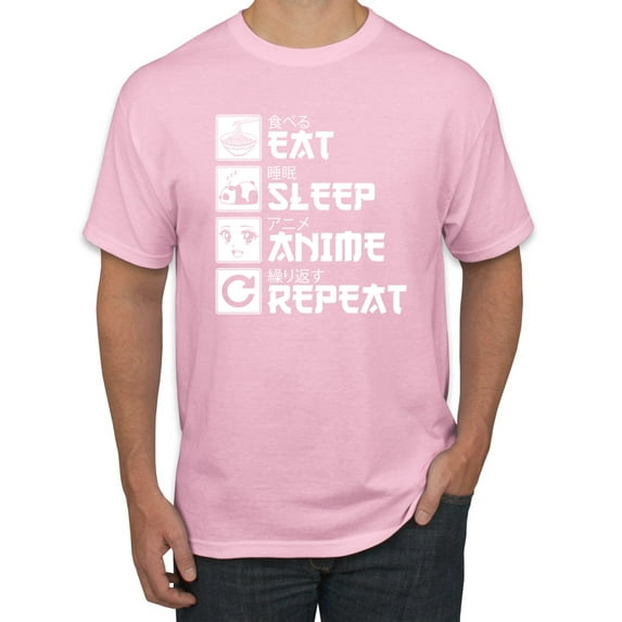 Wild Bobby, Eat Sleep Anime Repeat, Anime, Men Graphic Tee, Light Pink, XX-Large
