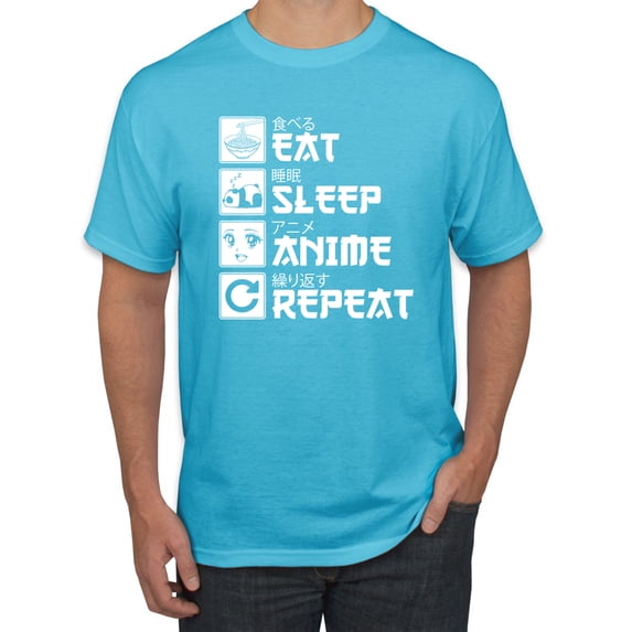 Wild Bobby, Eat Sleep Anime Repeat, Anime, Men Graphic Tee, Light Turquoise, 4X-Large