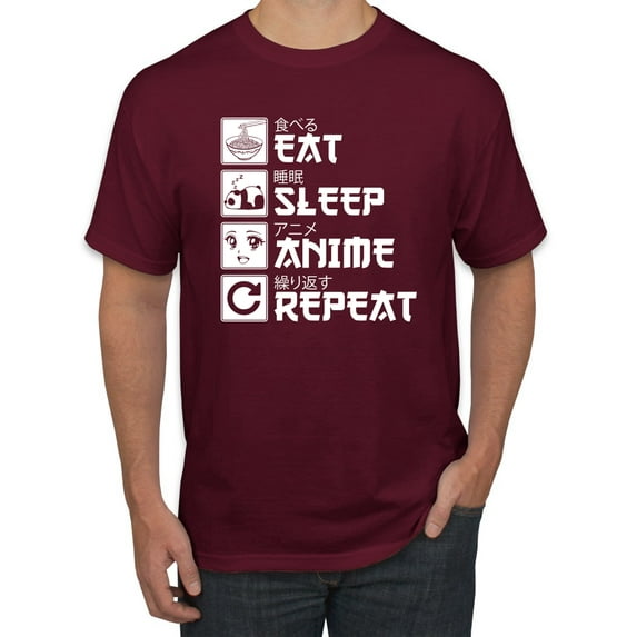 Wild Bobby, Eat Sleep Anime Repeat, Anime, Men Graphic Tee, Maroon, Medium