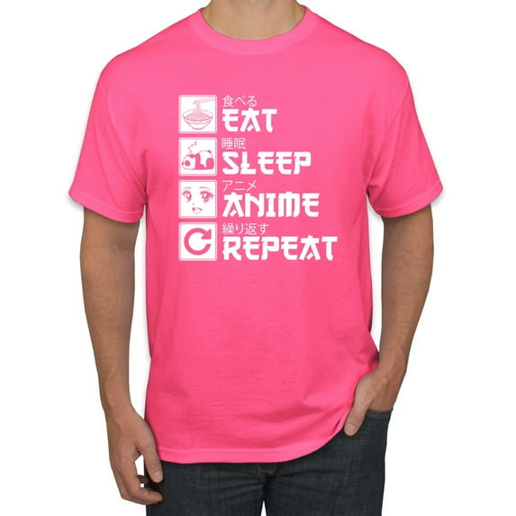 Wild Bobby, Eat Sleep Anime Repeat, Anime, Men Graphic Tee, Neon Pink, 3X-Large