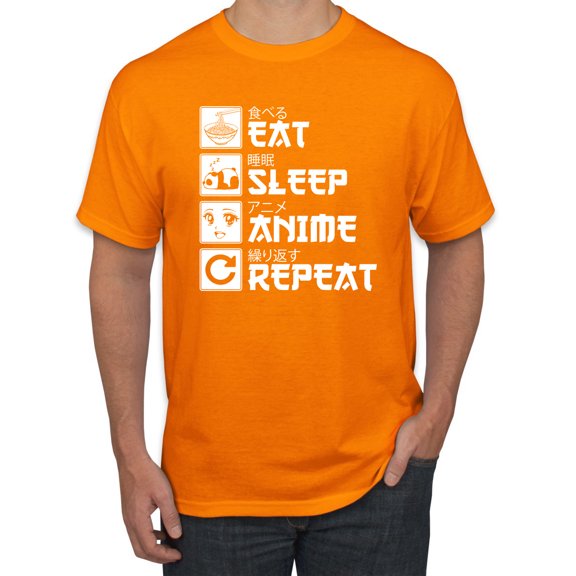 Wild Bobby, Eat Sleep Anime Repeat, Anime, Men Graphic Tee, Orange, Medium