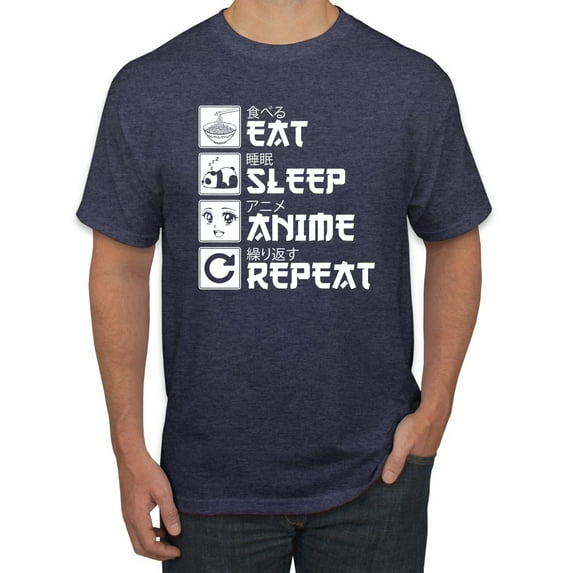 Wild Bobby, Eat Sleep Anime Repeat, Anime, Men Graphic Tee, Vintage Heather Navy, X-Large