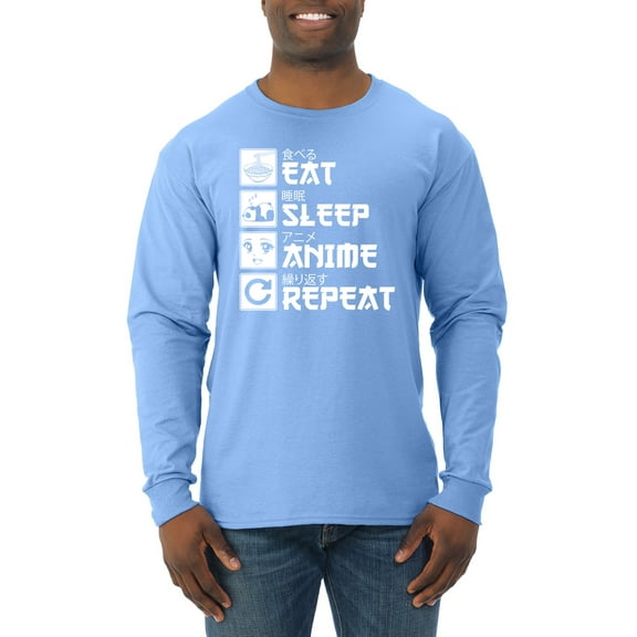 Wild Bobby, Eat Sleep Anime Repeat, Anime, Men Long Sleeve Shirt, Light Blue, X-Large