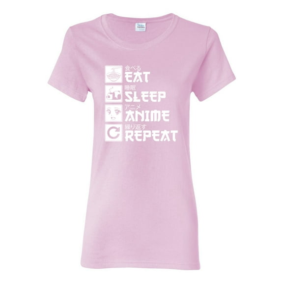 Wild Bobby, Eat Sleep Anime Repeat, Anime, Women Graphic Tee, Light Pink, Medium