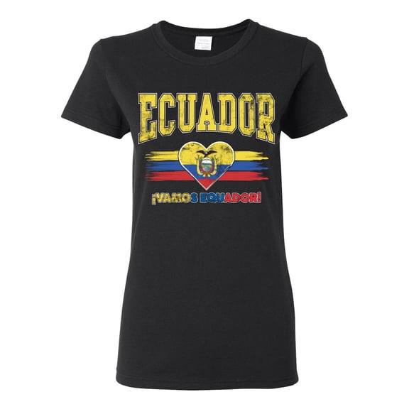 Wild Bobby Ecuador Flag Heart Vamos Ecuador Graphic | Women's Novelty T-Shirt | Soccer Football Fan Game Day Gift for Her Women Graphic Tee