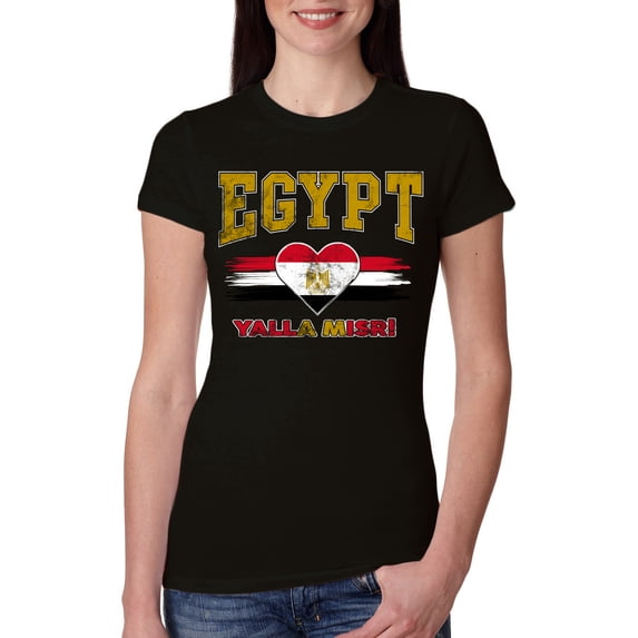 Wild Bobby Egypt Flag Heart Yalla Misr Graphic | Women's Novelty T-Shirt | Soccer Football Fan Game Day Gift for Her Women Slim Fit Junior Tee