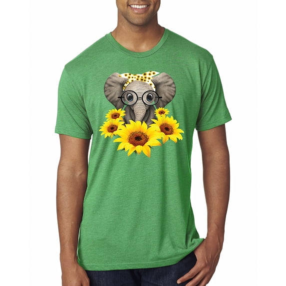 Wild Bobby, Elephant Sunflower Cute Love Animal Lover Mens Premium Tri Blend T-Shirt, Envy, Medium