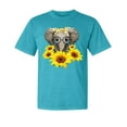 thumbnail image 1 of Wild Bobby,Elephant Sunflower Cute Love, Streetwear, Garment-Dyed Washed Look Short Sleeve T-Shirt, Blue Lagoon, Small, 1 of 3