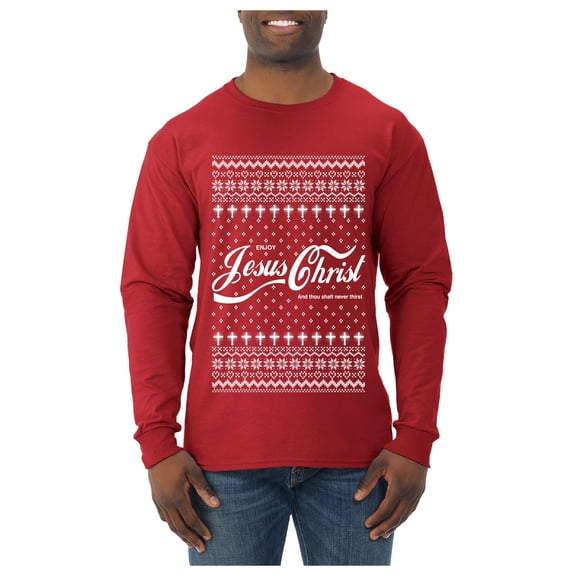 Wild Bobby Enjoy Jesus Christ Parody Wordplay Sweater | Holiday Men Long Sleeve Shirt