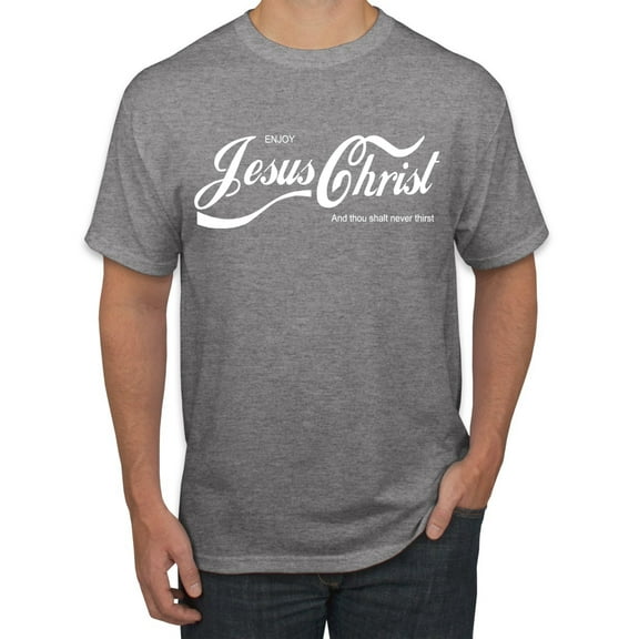 Wild Bobby, Enjoy Jesus Christ and Thou Shalt Never Thirst Coke Parody Inspirational/Christian Men's Graphic T-Shirt, Heather Grey, Large