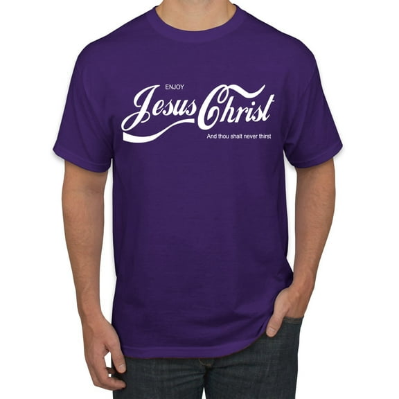 Wild Bobby Enjoy Jesus Christ and Thou Shalt Never Thirst Coke Parody Inspirational/Christian Men's Graphic T-Shirt, Purple, X-Large