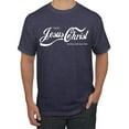 thumbnail image 1 of Wild Bobby, Enjoy Jesus Christ and Thou Shalt Never Thirst Coke Parody Inspirational/Christian Men's Graphic T-Shirt, Vintage Heather Navy, Large, 1 of 5