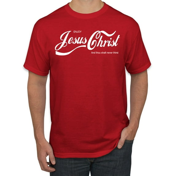 Wild Bobby, Enjoy Jesus Christ and Thou Shalt Never Thirst Coke Parody | Mens Inspirational/Christian Graphic T-Shirt, Red, 2XL