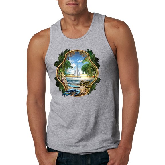 Wild Bobby, Enjoy Life Vintage Beach Surf Sailboat, Pop Culture, Men Graphic Tank Top, Heather Grey, XX-Large