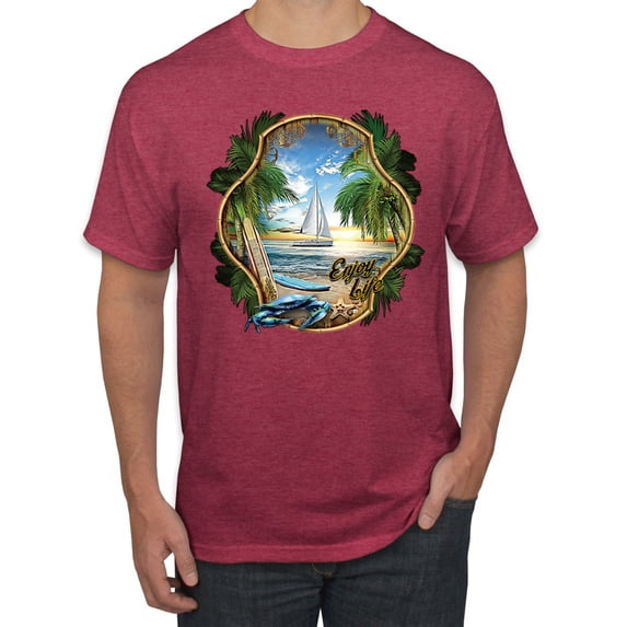 Wild Bobby, Enjoy Life Vintage Beach Surf Sailboat, Pop Culture, Men Graphic Tee, Vintage Heather Red, 3X-Large