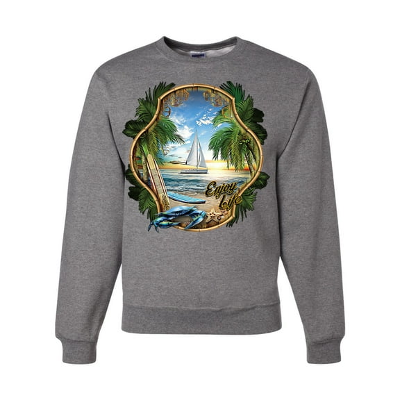 Wild Bobby, Enjoy Life Vintage Beach Surf Sailboat, Pop Culture, Unisex Crewneck Graphic Sweatshirt, Heather Grey, 3X-Large