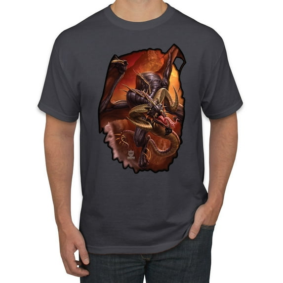 Wild Bobby, Enraged Angry Flying Dragon, Pop Culture, Men Graphic Tees, Charcoal, 2XL