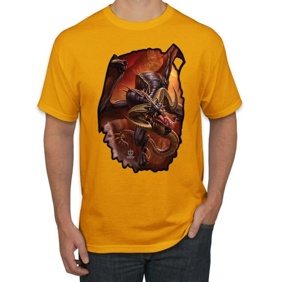Wild Bobby, Enraged Angry Flying Dragon, Pop Culture, Men Graphic Tees, Gold, 5XL