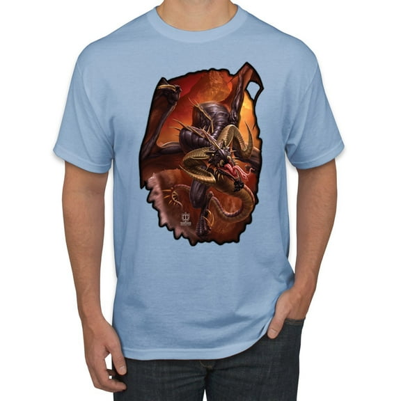 Wild Bobby, Enraged Angry Flying Dragon, Pop Culture, Men Graphic Tees, Light Blue, Medium