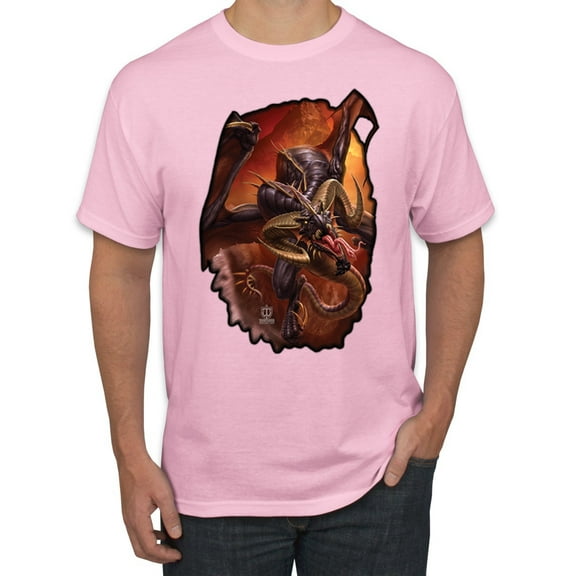 Wild Bobby, Enraged Angry Flying Dragon, Pop Culture, Men Graphic Tees, Light Pink, 2XL