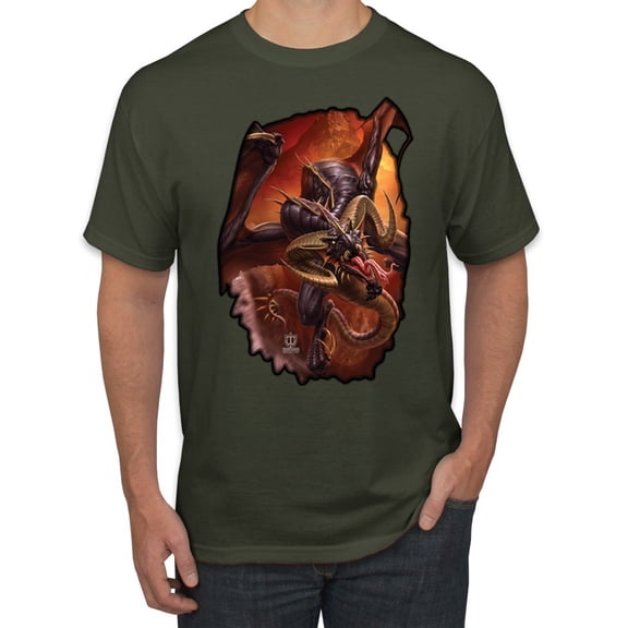 Wild Bobby, Enraged Angry Flying Dragon, Pop Culture, Men Graphic Tees, Military Green, Large