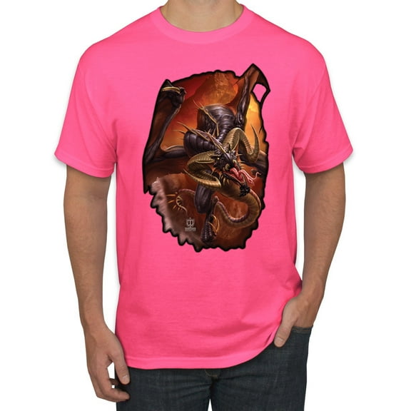 Wild Bobby, Enraged Angry Flying Dragon, Pop Culture, Men Graphic Tees, Neon Pink, X-Large