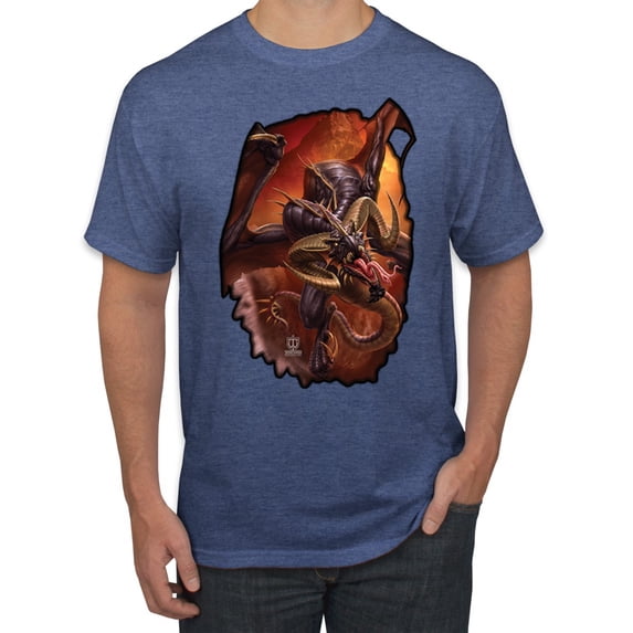 Wild Bobby, Enraged Angry Flying Dragon, Pop Culture, Men Graphic Tees, Vintage Heather Blue, Small