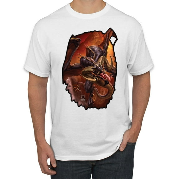 Wild Bobby, Enraged Angry Flying Dragon, Pop Culture, Men Graphic Tees, White, Large