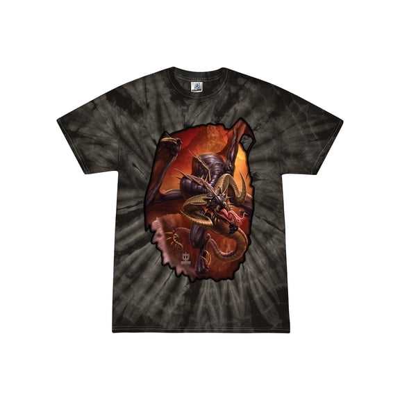 Wild Bobby, Enraged Angry Flying Dragon, Pop Culture, Tie-Dye Tees, Spiral Black, Medium