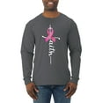 thumbnail image 1 of Wild Bobby Faith Breast Cancer Ribbon Breast Cancer Awareness Men Long Sleeve Shirt, Charcoal, 3X-Large, 1 of 1