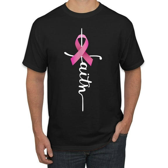 Wild Bobby Faith Breast Cancer Ribbon Breast Cancer Awareness Men Tee, Black, Small