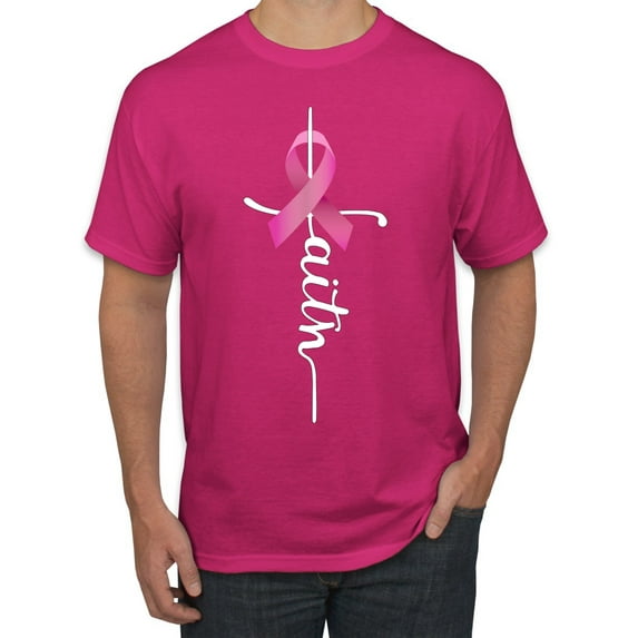 Wild Bobby Faith Breast Cancer Ribbon Breast Cancer Awareness Men Tee, Fuschia, Large