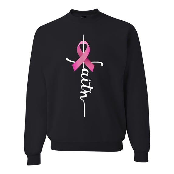 Wild Bobby Faith Breast Cancer Ribbon Breast Cancer Awareness Unisex Crewneck Sweatshirt, Black, 4X-Large