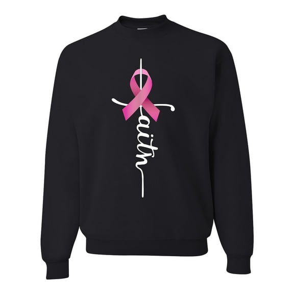Wild Bobby Faith Breast Cancer Ribbon Breast Cancer Awareness Unisex Crewneck Sweatshirt, Black, 5X-Large