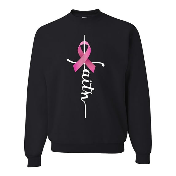 Wild Bobby Faith Breast Cancer Ribbon Breast Cancer Awareness Unisex Crewneck Sweatshirt, Black, XX-Large