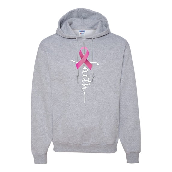 Wild Bobby Faith Breast Cancer Ribbon Breast Cancer Awareness Unisex Hoodie Sweatshirt, Heather Grey, Medium