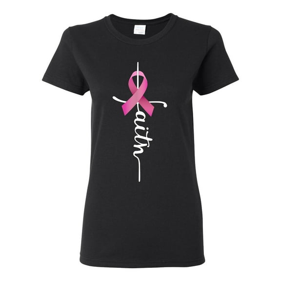 Wild Bobby Faith Breast Cancer Ribbon Breast Cancer Awareness Women Graphic Tee, Black, Small