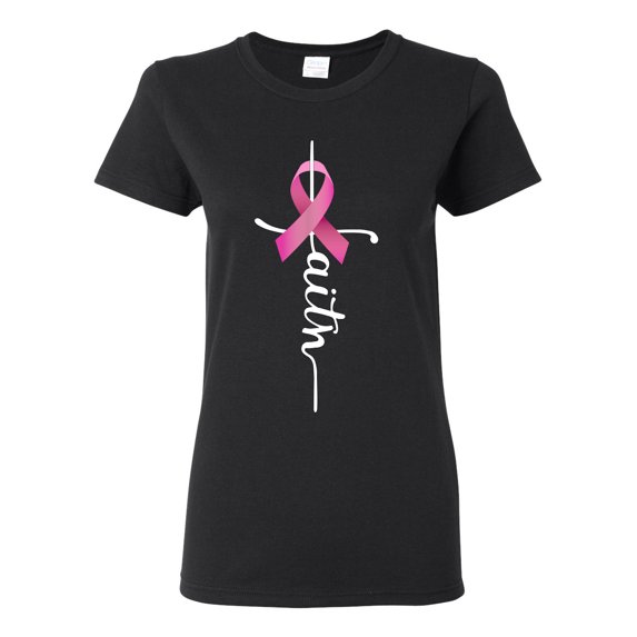 Wild Bobby Faith Breast Cancer Ribbon Breast Cancer Awareness Women Graphic Tee, Black, Small