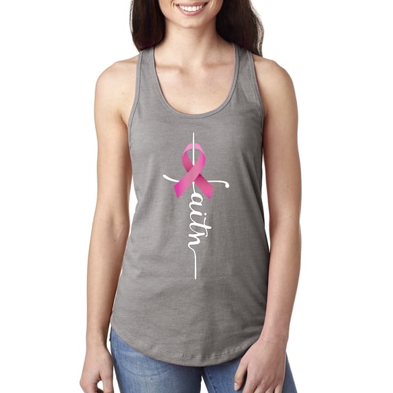 Wild Bobby Faith Breast Cancer Ribbon Breast Cancer Awareness Women Racerback Tank Top, Heather Grey, Medium