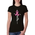thumbnail image 1 of Wild Bobby Faith Breast Cancer Ribbon Breast Cancer Awareness Women Slim Fit Junior Tee, Black, Small, 1 of 1