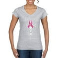 thumbnail image 1 of Wild Bobby Faith Breast Cancer Ribbon Breast Cancer Awareness Women Standard V-Neck Tee, Heather Grey, Small, 1 of 1
